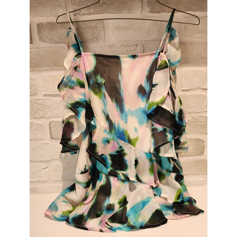 International Concepts Women's Ruffle-Trim Apron-Neck Tank XL Meera Abstract NWT - Picture 3 of 6